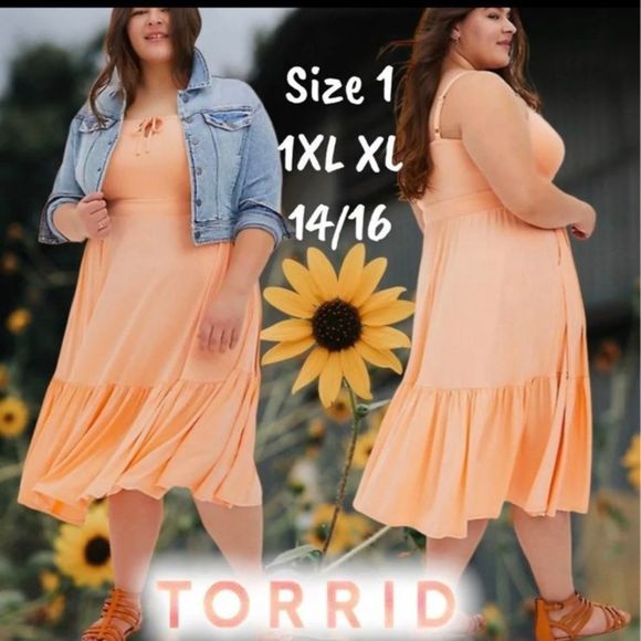 torrid Dresses & Skirts - TORRID SUPER SOFT PEACH TIE-FRONT TIERED MIDI DRESS Size 1 1XL 14/16 NWT